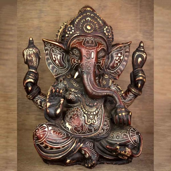 Natural Carving Crown Ganesh Statue - thamelshop - ganesh statue- antique ganesha statue - lord ganesh - best statue - spritual items