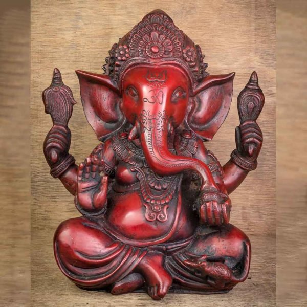 Crown Ganesh Statue Red - thamelshop - ganesh statue- antique ganesha statue - lord ganesh - best statue - spritual items