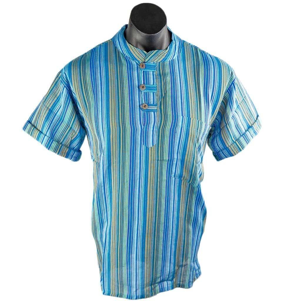 Turquoise-short-sleeve-cotton-stripe-kurta